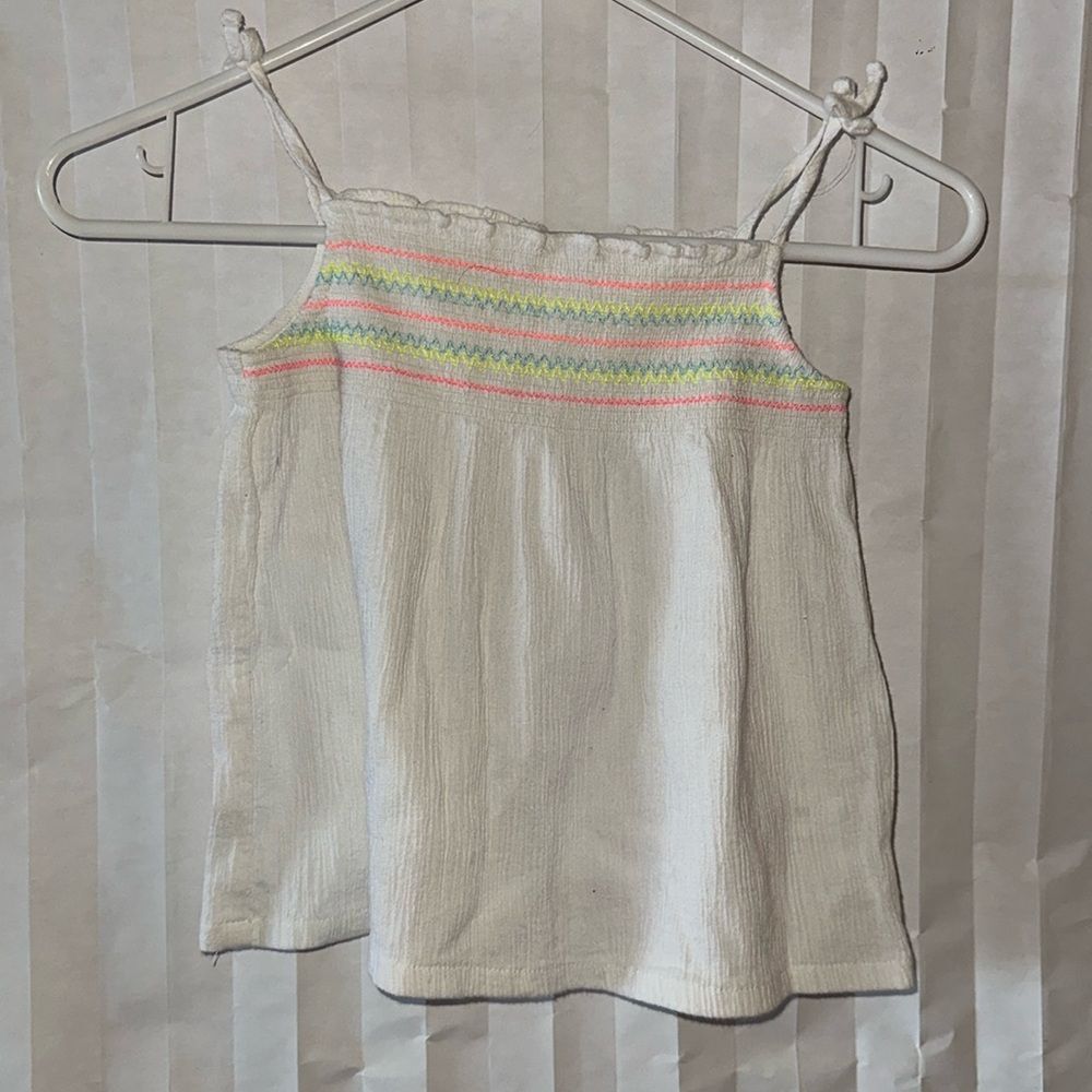 Carter’s Size 5 Girls Sleeveless White Top Embroidered Multicolor Boho Tank